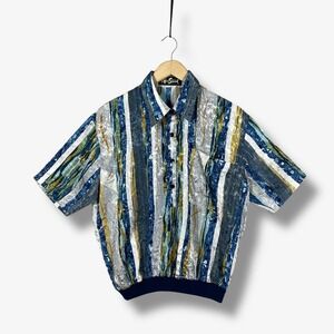 Vintage 90s Alan Stuart Polo Shirt Mens M Multicolor Abstract Geometric Retro